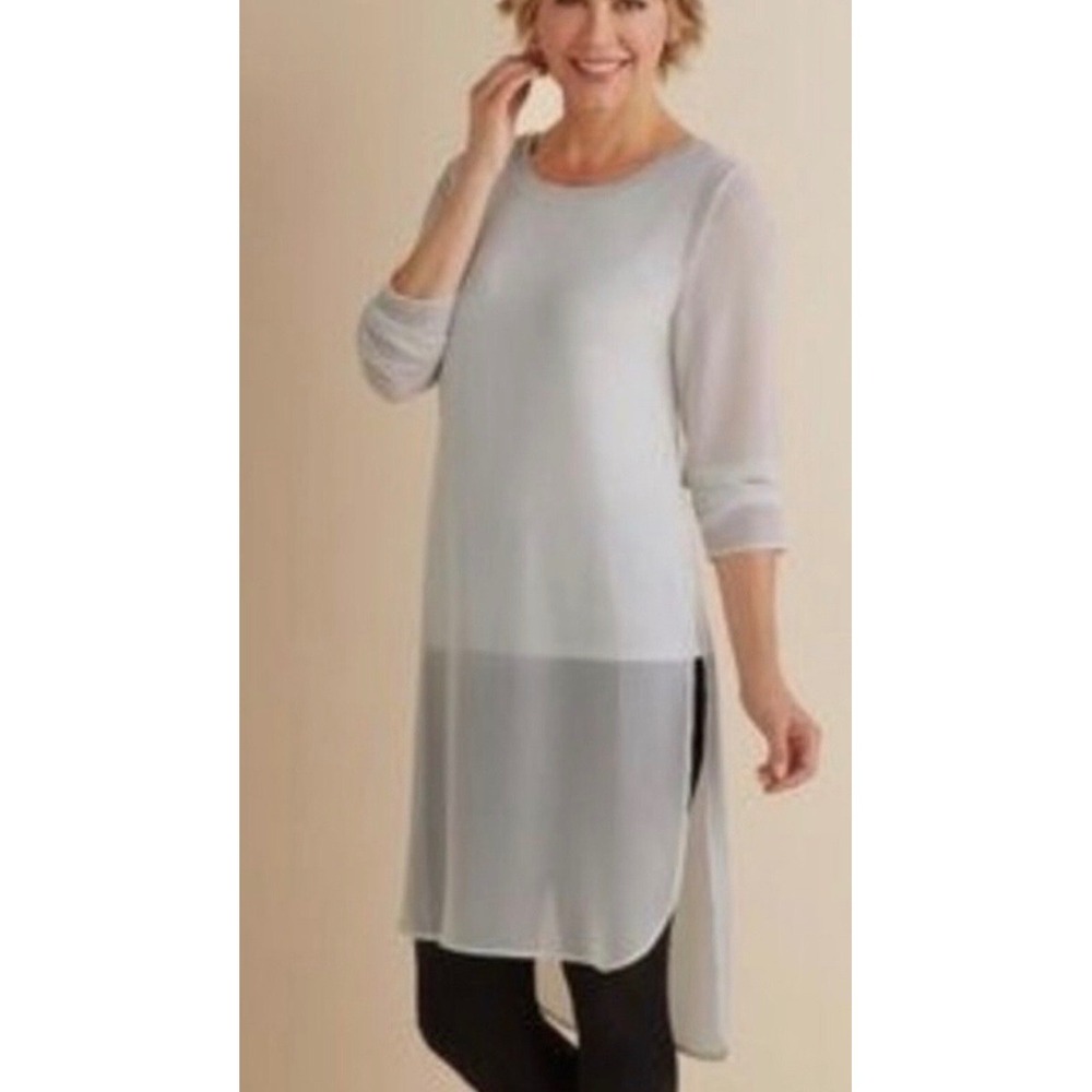 Soft Surroundings White Layered Sheer High Low Tunic Top Womens Medium 29756